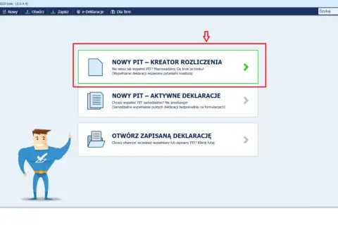 Chcesz wiedzieć, jak obliczyć podatek dochodowy? Wybierz "Nowy PIT - Kreator Rozliczenia" i pozwól programowi poprowadzić Cię krok po kroku.